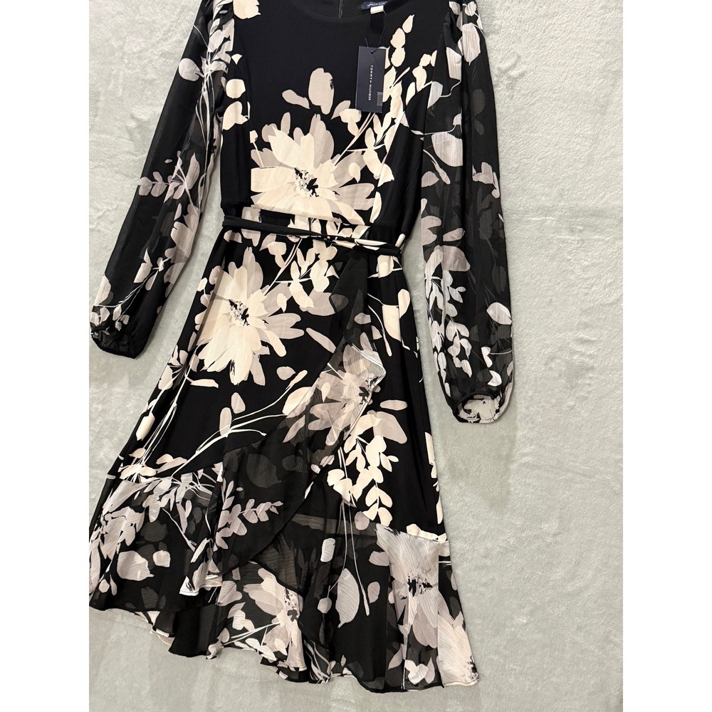 Tommy Hilfiger Petite Long-Sleeve Chiffon Combo Midi Dress 8P NWT - Picture 5 of 12